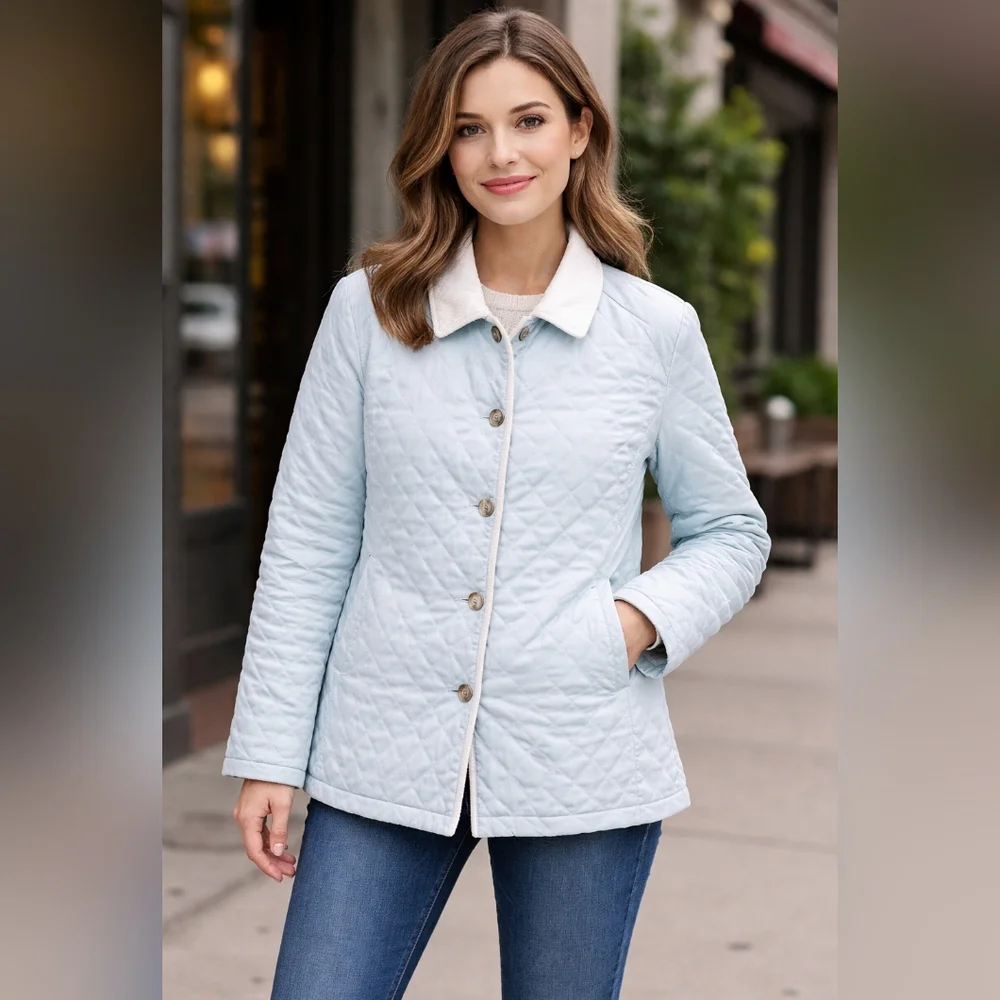 Womens Blue Luxury Quilted Embroidered Microsuede Barn Coat Size S/M Mycra Pac